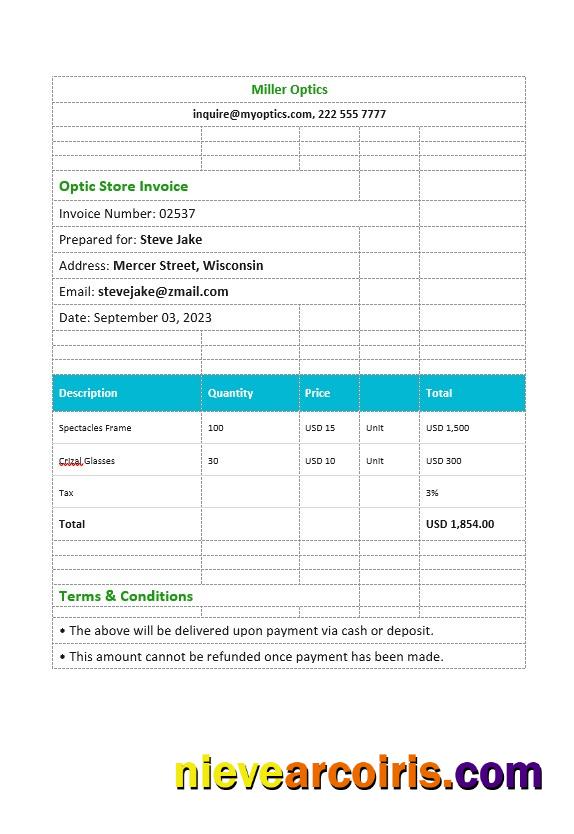 Optical Store Invoice
